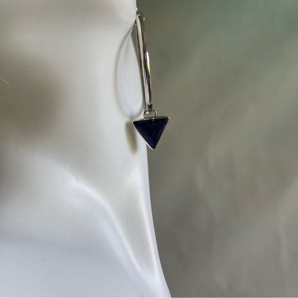 Silver Hoop Lapis Lazuli Drop Earrings - Picture 3 of 9